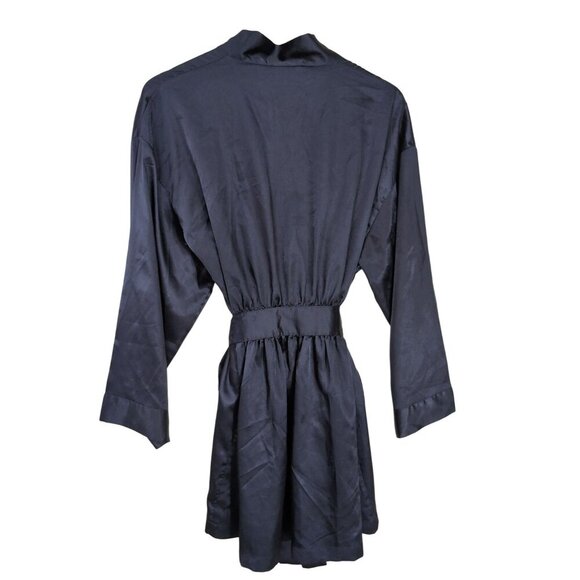 Victorias Secret Short Satin Robe Womens‎ OS Blue Long Sleeve Tie Front Pockets - Picture 2 of 10
